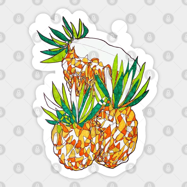 Summer Pineapples Line art Sticker by Kazyii